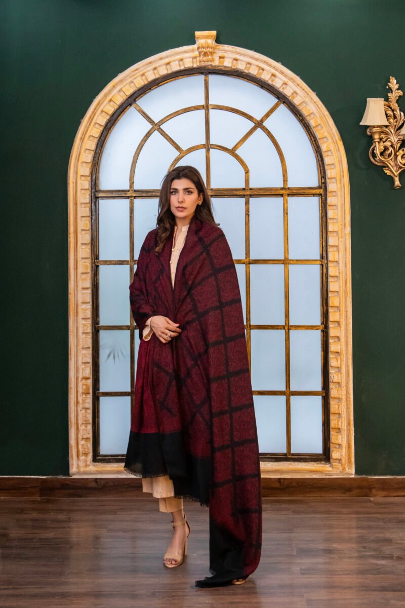 Maroon & Black Kashmiri Pashmina Wool Shawl