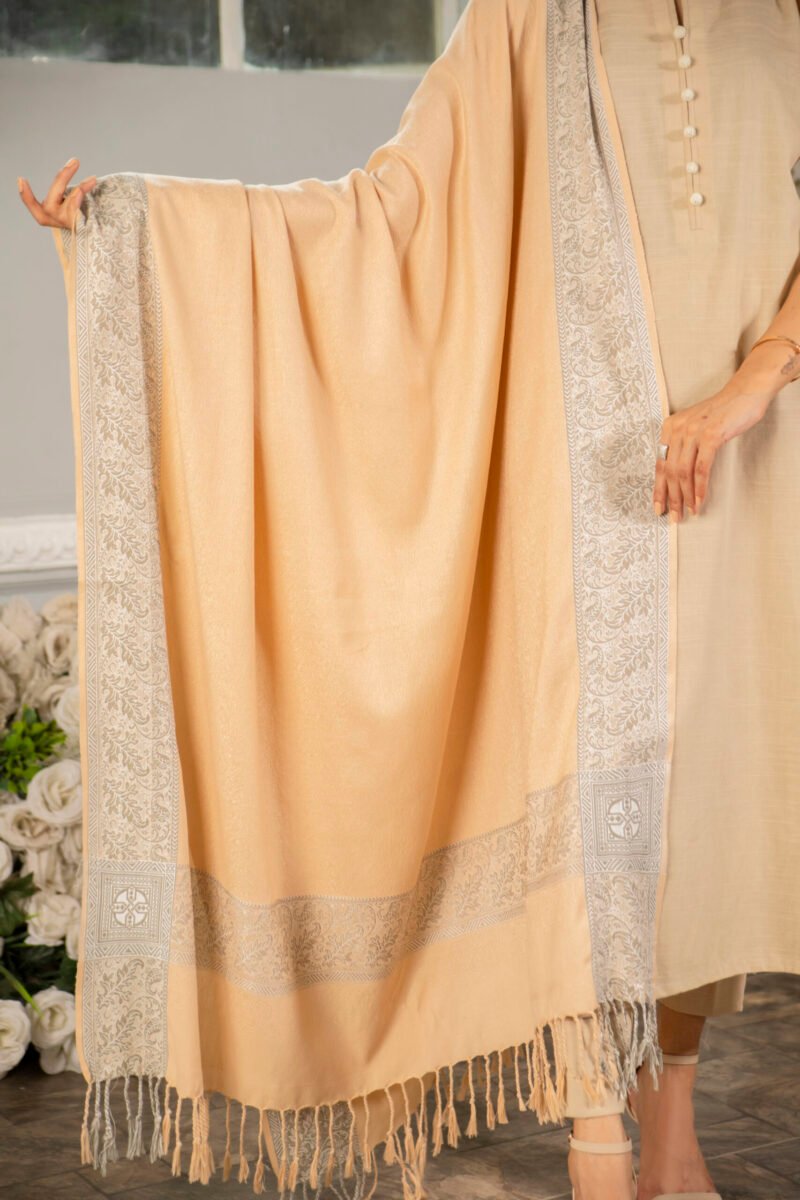 Beige Jacquard Wool Shawl - Image 3